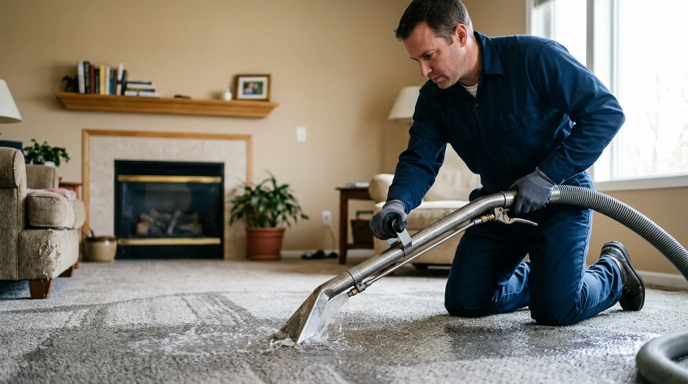 Water damage restoration technician working near Altona, IL